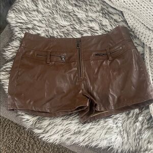 Amisu High Waist Brown Leather Shorts